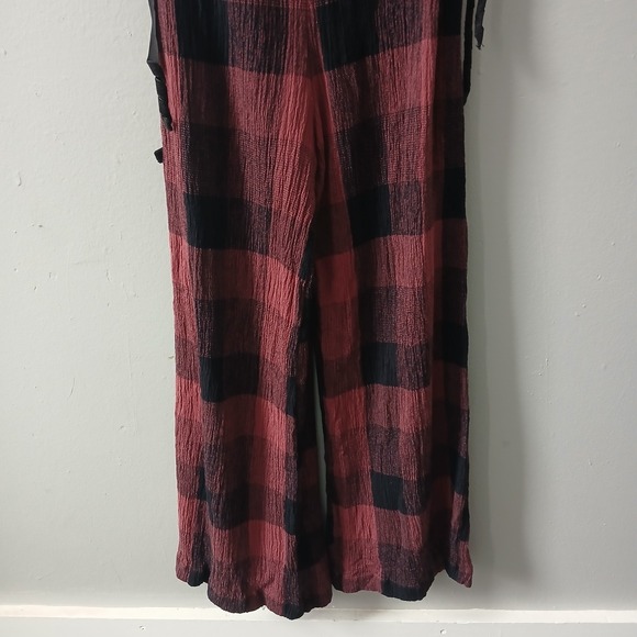 Anthropologie Ett Twa Size 10 Wide Leg Jumpsuit Buffalo Plaid Checkered Bow - Picture 5 of 14